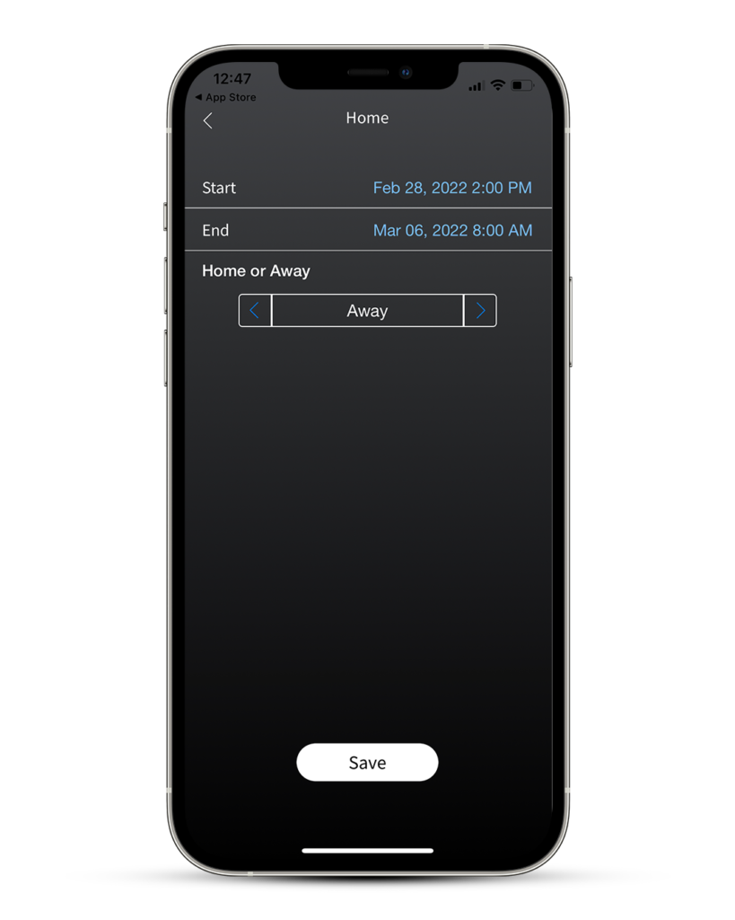 vacation mode app screen